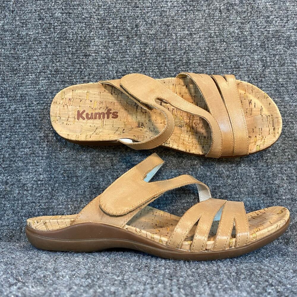 Kumfs Much Km Womens 7 Tan Leather Sandals Slides Cork